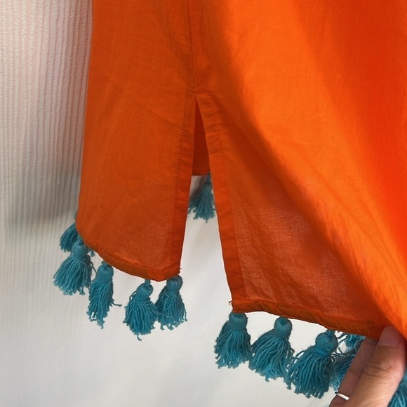 Madison Matthew’s - NWT Sara Mini Bright Orange Teal Tassel Mini Dress Size XS - Picture 6 of 12